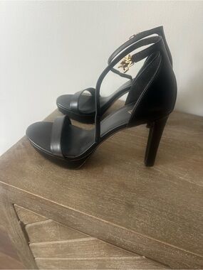 Michael Kors Black Leather Platform Ankle-Strap Heels